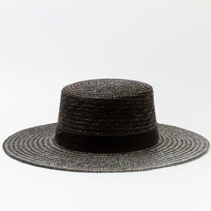 Wyeth Aubrey Straw Boater Hat in Black